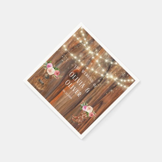 Country Western Wood Lights Violine Hochzeit Serviette (Ecke)