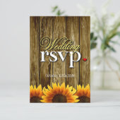 Country Western Wood Sunflower Wedding RSVP Cards (Stehend Vorderseite)