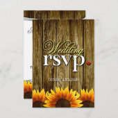 Country Western Wood Sunflower Wedding RSVP Cards (Vorne/Hinten)