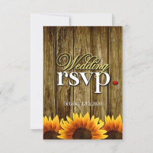 Country Western Wood Sunflower Wedding RSVP Cards Karte
