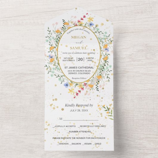 Country Wildblumen Oval Frame Foto Hochzeit All In One Einladung (Innen Boden)