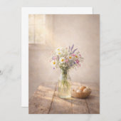 Country Wildflowers on Rustic Table Greeting Card Einladung (Vorne/Hinten)