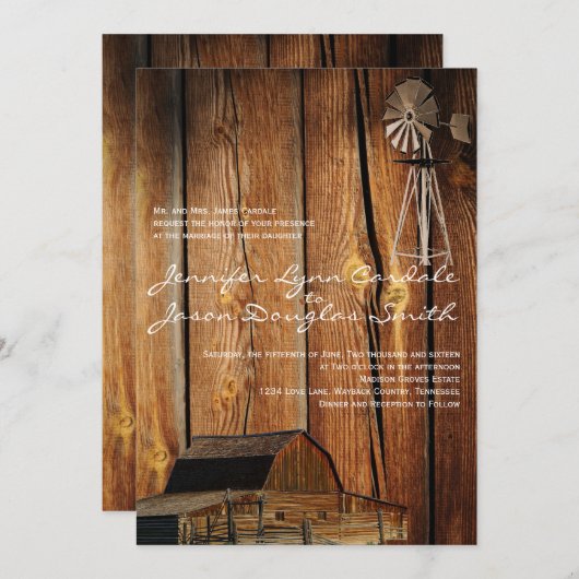 Country Windmill Barn Wood Wedding Einladungen (Vorne/Hinten)