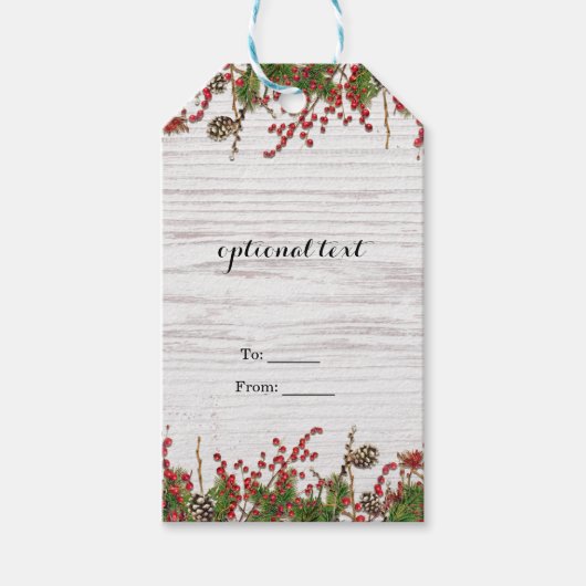 Country Winter Holiday Berries & Pine Cone Elegant Geschenkanhänger (Vorderseite)