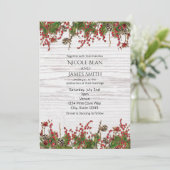 Country Winter Holiday Berries & Pine Cone Wedding Einladung (Stehend Vorderseite)