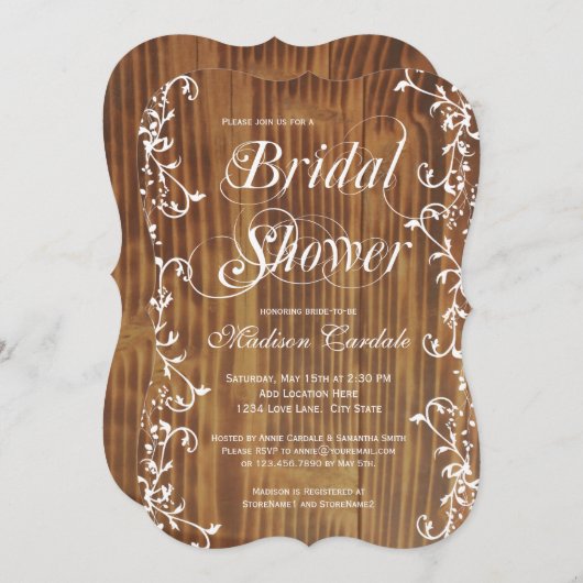 Country Wirbel Rustic Wood Brautparty lädt ein Einladung (Vorne/Hinten)