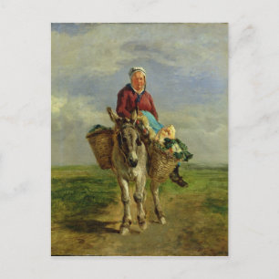 Country Woman Riding a Donkey Postkarte