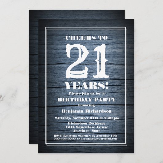 Country Wood 21. Geburtstag Party Einladung (Vorne/Hinten)