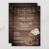 Country Wood Barrel Hochzeit mit Daisy Blume Einladung (Vorne/Hinten)