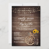 Country Wood Barrel Hochzeit mit Sonnenblumen Einladung (Vorderseite)
