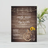 Country Wood Barrel Hochzeit mit Sonnenblumen Einladung (Stehend Vorderseite)