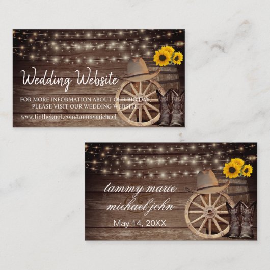 Country Wood Barrel - Sonnenblume - Website Hochze Begleitkarte (Vorne/Hinten)