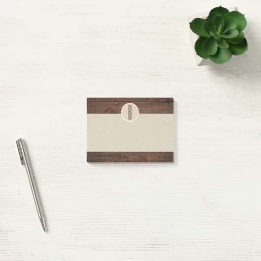 Country Wood & Brown Kraft Rustic Monogram Initial Post-it Klebezettel (Büro)