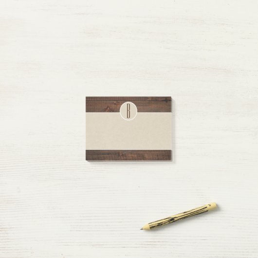 Country Wood & Brown Kraft Rustic Monogram Initial Post-it Klebezettel (Auf Schreibtisch)