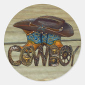Country Wood Cowboy Runder Aufkleber (Vorderseite)