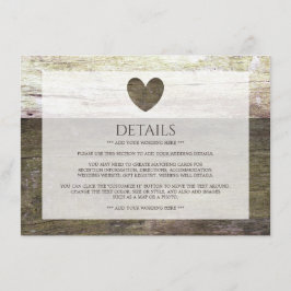 Country Wood Heart Details zur Hochzeit Begleitkarte