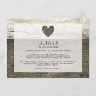 Country Wood Heart Details zur Hochzeit Begleitkarte