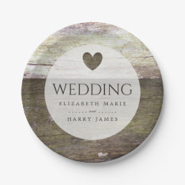Country Wood Heart Wedding Pappteller