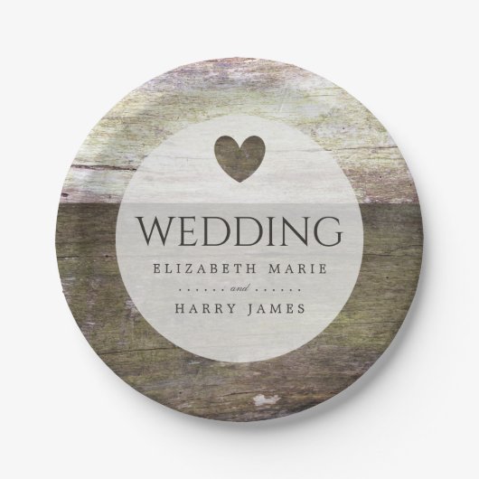 Country Wood Heart Wedding Pappteller (Vorderseite)