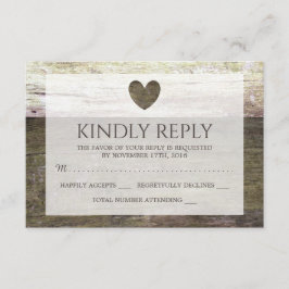 Country Wood Heart Wedding RSVP