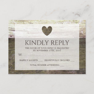Country Wood Heart Wedding RSVP
