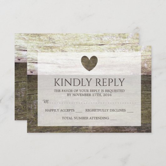 Country Wood Heart Wedding RSVP (Vorne/Hinten)