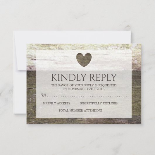 Country Wood Heart Wedding RSVP Karte (Vorderseite)