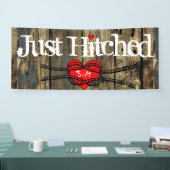 Country Wood Lights Just Hitched Heart Knot Banner (Messe)