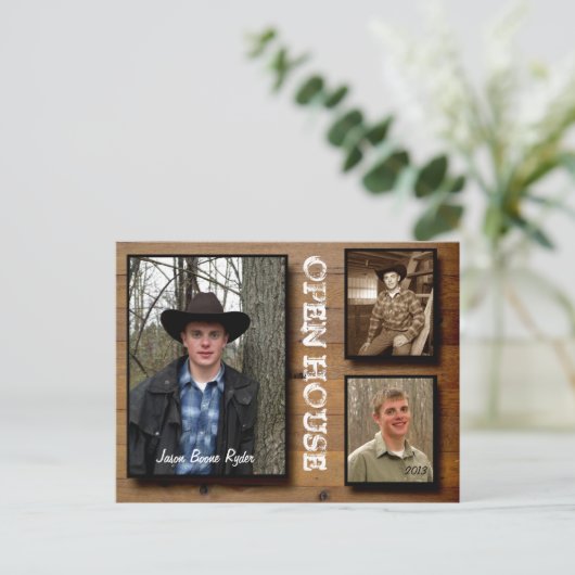 Country Wood Open House Einladungspostkarte (Stehend Vorderseite)