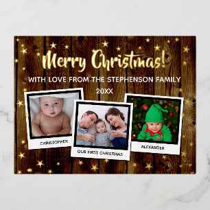 Country Wood Stars Frohe Weihnachtsfamilie 3 Foto Folien Feiertagspostkarte
