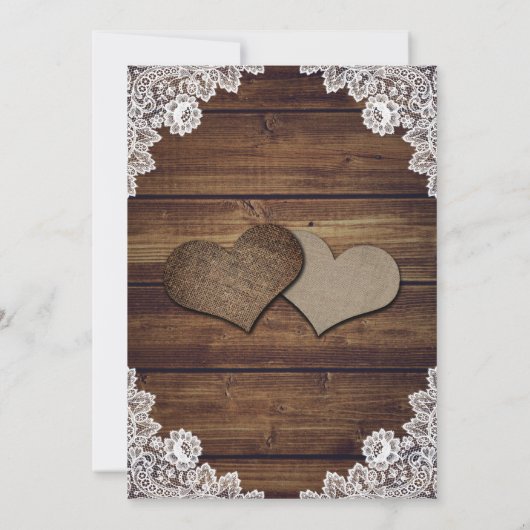 Country Wood String Lights Burlap Lace Wedding Save The Date (Rückseite)