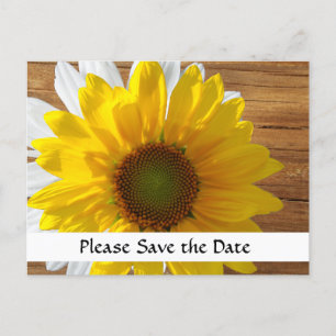 Country Wood Sunflower Daisy Save the Date Ankündigungspostkarte