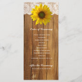 Country Wood Sunflower Lace Hochzeitsprogramm Programm (Rückseite)