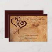 Country Wood Tree Rings Double Hearts Wedding RSVP (Vorne/Hinten)