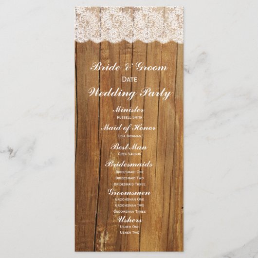 Country Wood Vintag Lace Wedding Programm (Vorderseite)