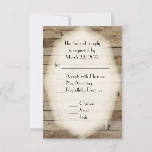Country Wood Wedding Menü RSVP Karte (Vorderseite)