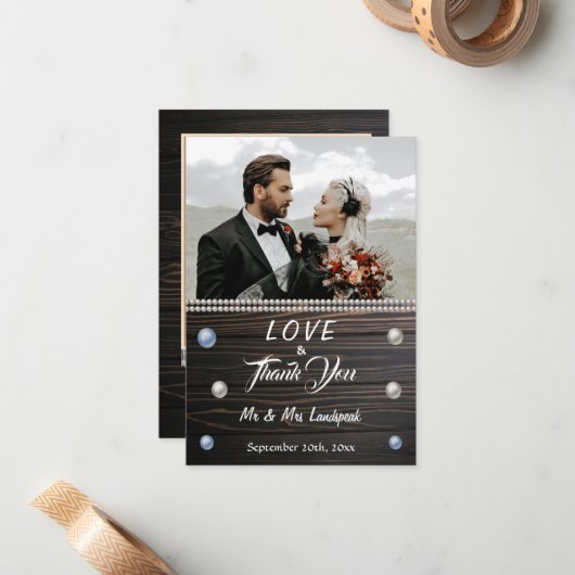 Country Wood White Pearls & Lace Dankeschön Karte (Vorderseite/Rückseite Beispiel)