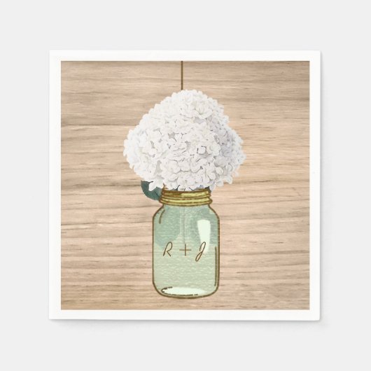 Country Wooden Rustic Mason Jar Hydrangea Serviette (Vorderseite)