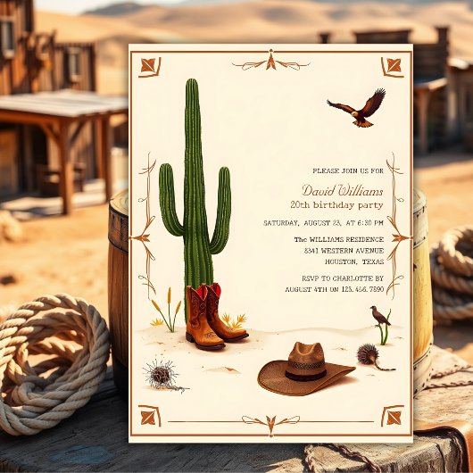 Country Wüste Thema Western Cowboy Birthday Einladung