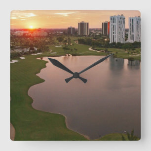 Countryklub am Sonnenuntergang, Aventura, Florida Quadratische Wanduhr