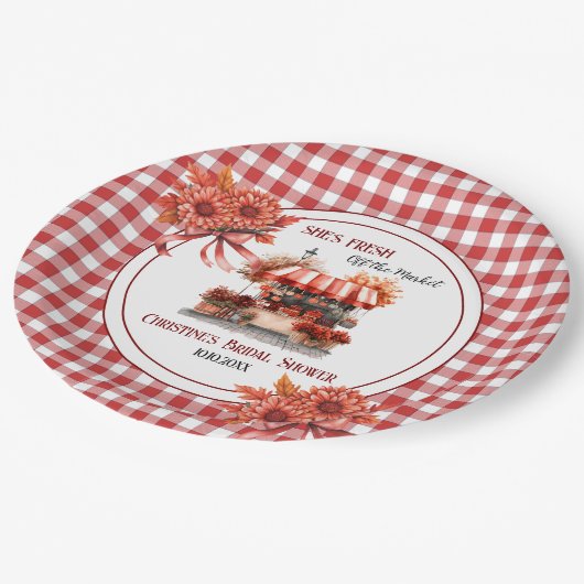 Countryside Picnic Gingham Brautparty Pappteller (Schrägansicht)