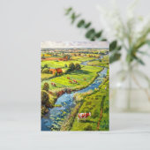 Countryside with Cows and Stream Fantasy Painting Postkarte (Stehend Vorderseite)