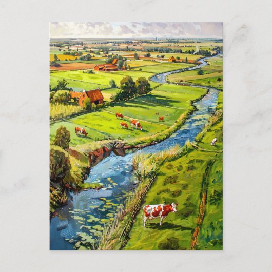 Countryside with Cows and Stream Fantasy Painting Postkarte (Vorderseite)