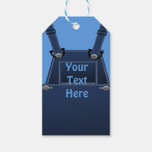 County Folk Blue Overalls Custom Gift Tag Geschenkanhänger