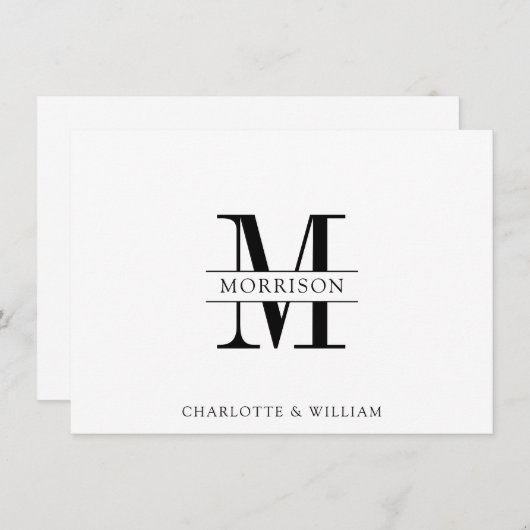 Coupe Monogram Minimalistische Schwarz-weiße Note Mitteilungskarte (Vorne/Hinten)
