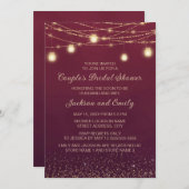 Coupels Brautparty Burgundy Gold String Light Einladung (Vorne/Hinten)