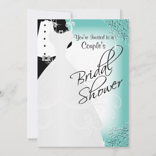 Coupels Brautparty in einem eleganten Aquamarin Einladung (Vorderseite)