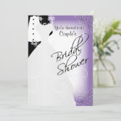 Coupels Brautparty in einem eleganten Lila Einladung (Stehend Vorderseite)