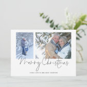 Couple 2 Fotos Script Frohe Weihnachtskarte (Stehend Vorderseite)
