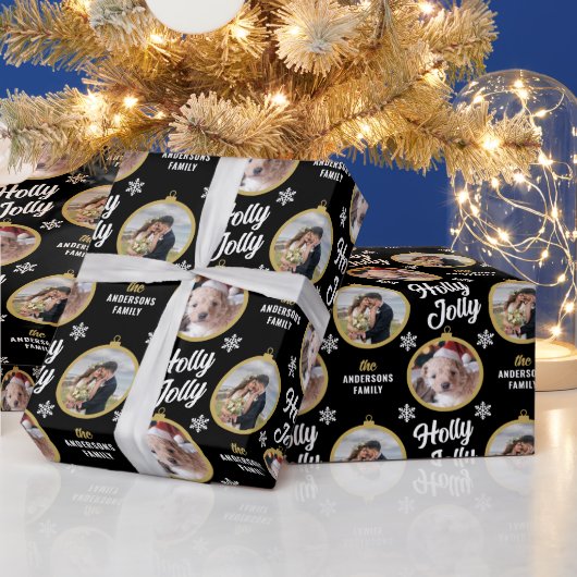 Couple 2 Fotos Weihnachten Modernes Schwarz Geschenkpapier (Feiertage)